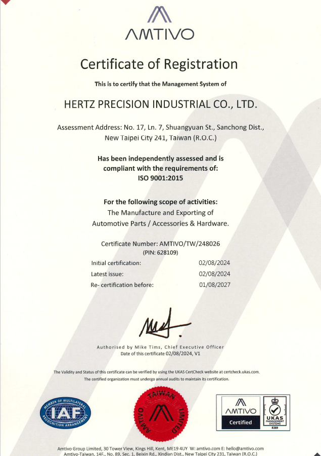 ISO 9001:2015 Certificate - Hertz Precision Industrial Co., Ltd.